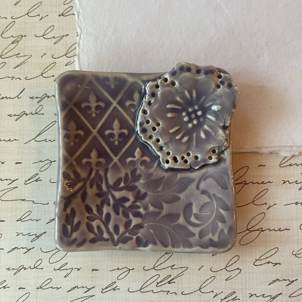 Fleur de Lis Decorative Ceramic Trinket Dish